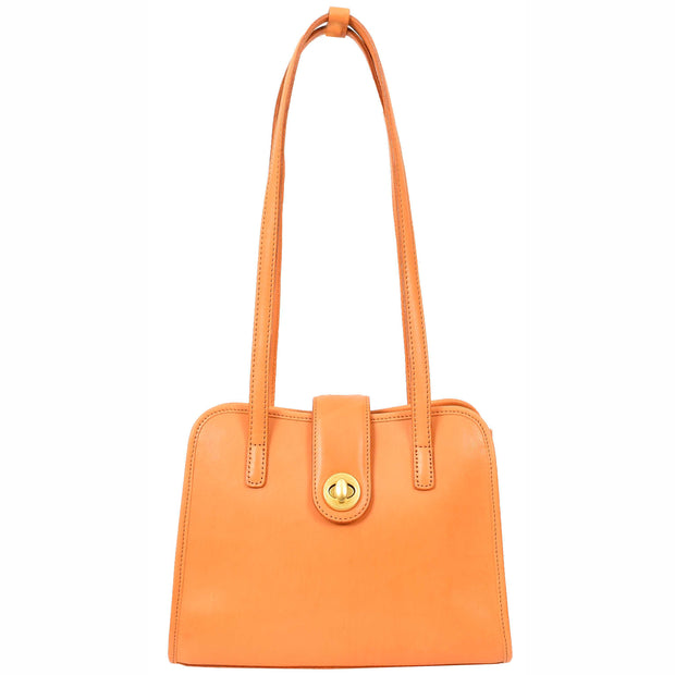 Genuine Orange Leather Shoulder Bag for Women Trendy Tote Handbag Fiona