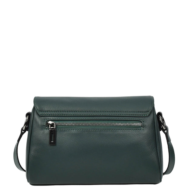 Women's Classic Leather Shoulder Bag Flap-over Design with Organiser Crossbody Messenger Edith Green