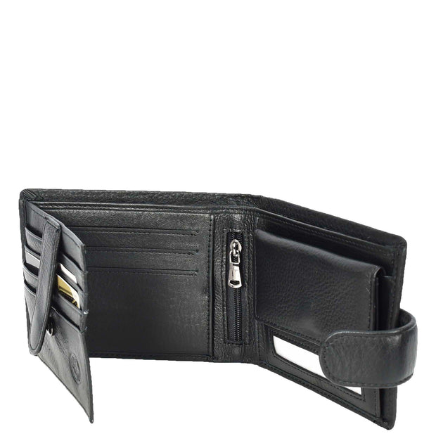 Premium Leather Mens Bifold Wallet Multi Compartments Coins Notes Card Holder A639 Black