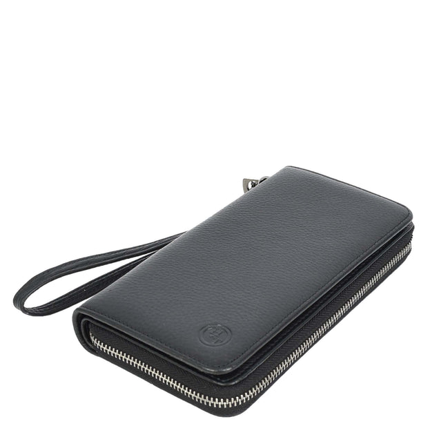 Leather Long Evelope Clutch Purse with Multi- Compartments Card Cash ID Card Travel Wallet A211 Black
