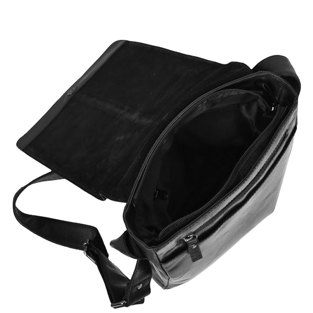 Mens Real Black Leather Tall Messenger Bag Flight Shoulder Organiser Mayer -8