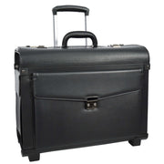 2 Wheeled Pilot Case Faux Leather Business Flight Travel Briefcase Cabin Bag Vega Black