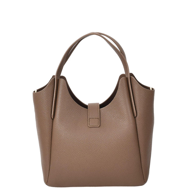 Womens Leather-Look Handbag Casual Basket Shape Small Fashion Tote Bag AH181 Brown-2