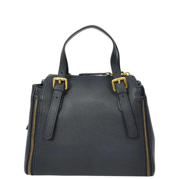 Women's Premium Leather Handbag Gold Hardware Detachable Shoulder Strap Trendy Design Bag Pam Navy