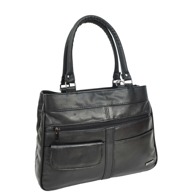 Womens Soft Leather Tote Bag Black Outgoing Casual Handbag A953 9