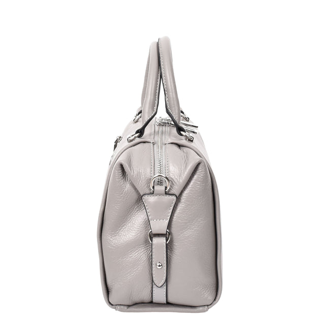 Women Real Leather Handbag Small Casual Outgoing Style Grab Handles A393 Grey-3