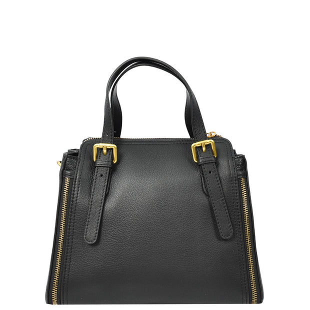 Women's Premium Leather Handbag Gold Hardware Detachable Shoulder Strap Trendy Design Bag Pam Black