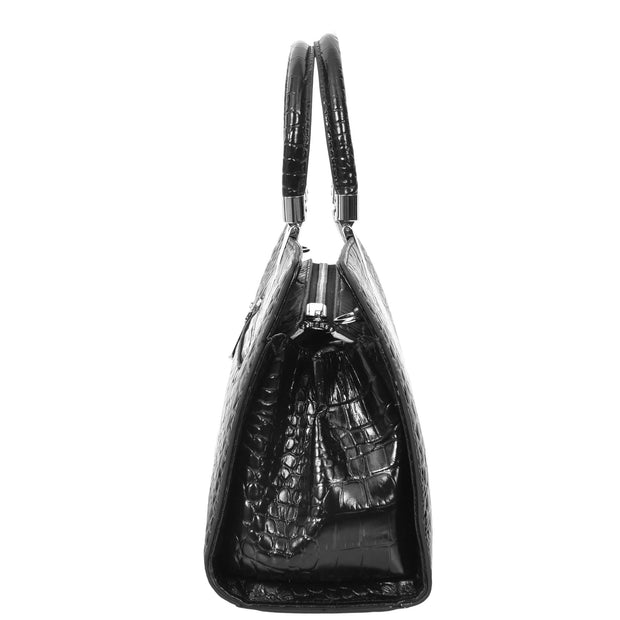 Womens Leather Handbag Croc-Print Casual Fashion Top Handle Tote Bag A880 Black-3