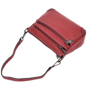 Womens Leather Shoulder Bag Classic Multiple Zip Pockets Handbag A188 Red-7