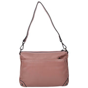 Womens Leather Shoulder Bag Classic Multiple Zip Pockets Handbag A188 Rose-2