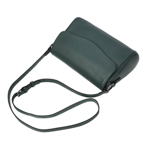 Women's Classic Leather Shoulder Bag Flap-over Design with Organiser Crossbody Messenger Edith Green
