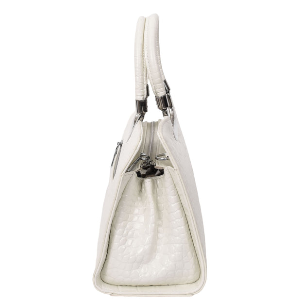 Womens Leather Handbag Croc-Print Casual Fashion Top Handle Tote Bag A880 Off White-3