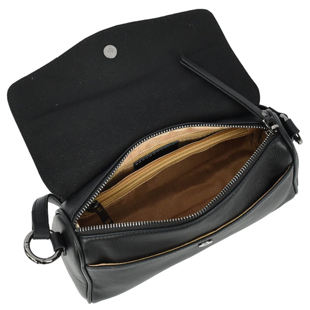 Women's Classic Leather Shoulder Bag Flap-over Design with Organiser Crossbody Messenger Edith Black
