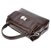 Womens Genuine Leather Small Handbag Glossy Casual Top Handle Crossbody Bag with Turn Lock Oisin Brown