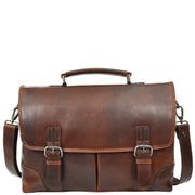 Mens Real Cowhide Leather Briefcase Soft Satchel Office Bag Roy Brown