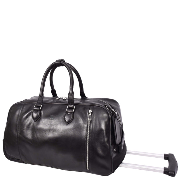 Leather Wheeled Holdall Weekend Travel Duffle Black A1 Fashion Goods