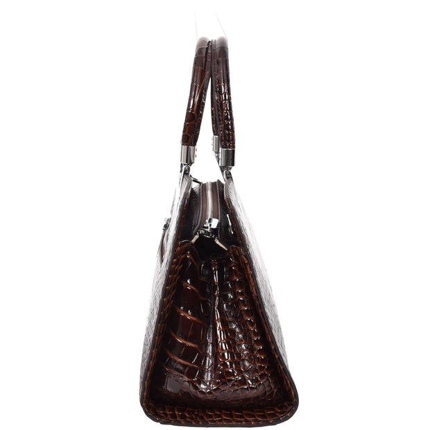 Womens Leather Handbag Croc-Print Casual Fashion Top Handle Tote Bag A880 Brown-3