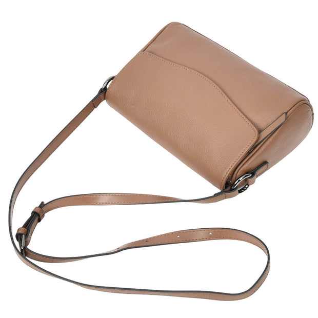 Women's Classic Leather Shoulder Bag Flap-over Design with Organiser Crossbody Messenger Edith Brown