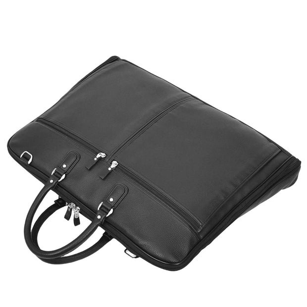 Real Leather Large Travel Suit Carrier Slim Dress Garment Storage Bag A1342 Black