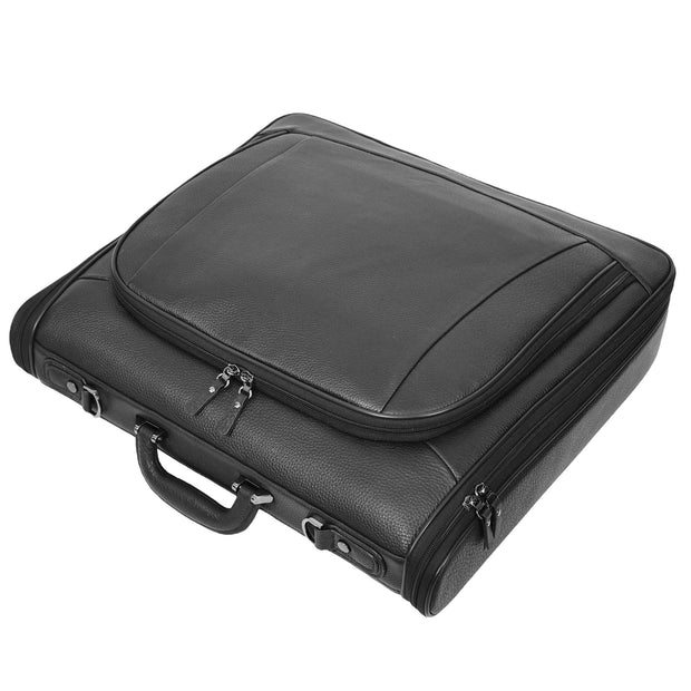 Premium Leather Large Suit Carrier Dress Carry On Garment Travel Bags A1321 Black
