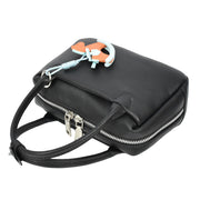 Womens Leather Mini Handbag with Rocking Horse Charm Girls Casual Fashion Tote Lori Black