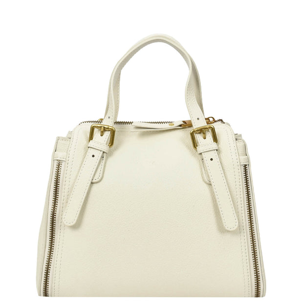 Women's Premium Leather Handbag Gold Hardware Detachable Shoulder Strap Trendy Design Bag Pam White