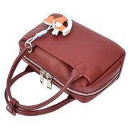 Womens Leather Mini Handbag with Rocking Horse Charm Girls Casual Fashion Tote Lori Burgundy