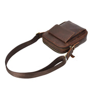 Mens Real Leather Messenger Bag Medium Size Travel Crossbody Multiple Zip Pockets Organiser A1371 Rust Brown