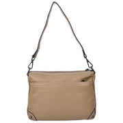 Womens Leather Shoulder Bag Classic Multiple Zip Pockets Handbag A188 Beige-2