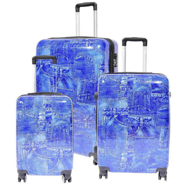 Blue Jeans Print Dual 4 Wheel Luggage Hard Shell Bluetown 1