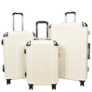 Premium Luggage Metal Frame Hard Side Spinner 8 Wheels TSA Latch PC Shell Suitcases Elite Beige- full set