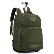Rolling Backpack with Wheels, Laptop Travel Rucksack Multiple Compartments for Hiking, Camping, Business Casual Travel Cabin Size Bag Flack Green
