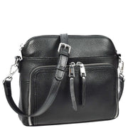 Womens Leather Crossbody Bag Multi-Pocket Shoulder Handbag Slim Sling Messenger June Black