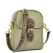 Leather Crossbody Bag, Women's Small Organiser Pouch, Multiple Pockets, Adjustable Shoulder Strap Miley Mint Green