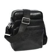 Mens Real Leather Cross Body Bag Small Size Messenger Business Travel Organiser Pouch Baggi Black
