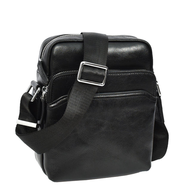Mens Real Leather Cross Body Bag Small Size Messenger Business Travel Organiser Pouch Baggi Black