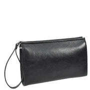 Mens Leather Wrist Clutch Bag Travel Organiser with Detachable Long Strap Murse Black