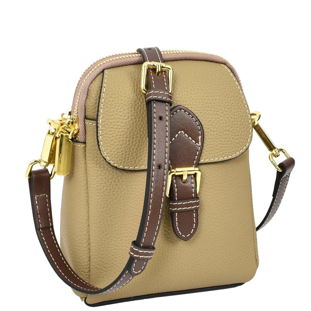 Leather Crossbody Bag, Women's Small Organiser Pouch, Multiple Pockets, Adjustable Shoulder Strap Miley Brown
