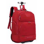 Rolling Backpack with Wheels, Laptop Travel Rucksack Multiple Compartments for Hiking, Camping, Business Casual Travel Cabin Size Bag Flack Red