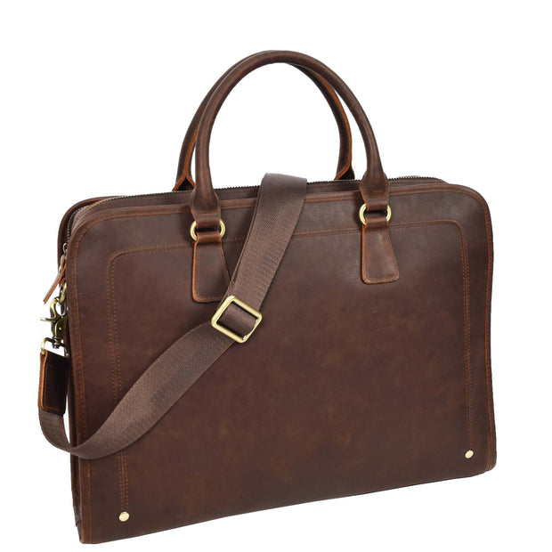 Real Leather Briefcase Multi Pockets Laptop Carrier Business Office Bag AG5A Rust Brown