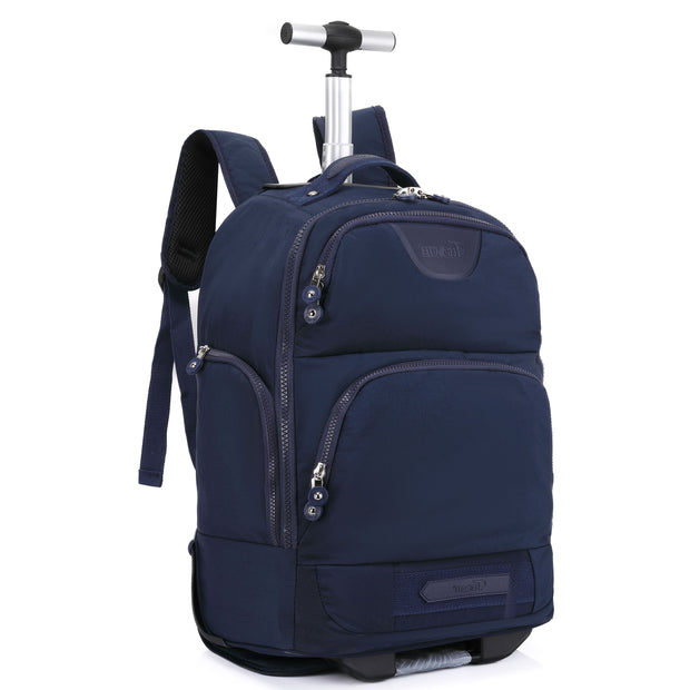 Rolling Backpack with Wheels, Laptop Travel Rucksack Multiple Compartments for Hiking, Camping, Business Casual Travel Cabin Size Bag Flack Blue