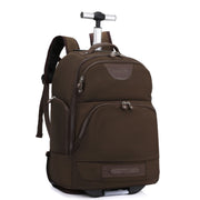 Rolling Backpack with Wheels, Laptop Travel Rucksack Multiple Compartments for Hiking, Camping, Business Casual Travel Cabin Size Bag Flack Brown