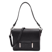 Womens Leather Messenger Bag Croc Trim Cross Body Fashion Handbag A2045 Black