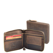 Mens Wallet Genuine Hunter Leather Zip Around Gift Boxed RFID Safe Aramac Brown