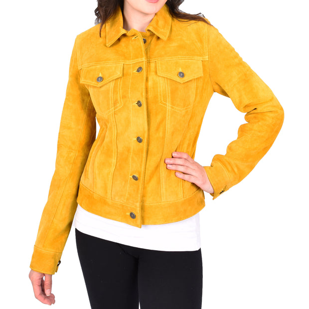 Womens Yellow  Suede Trucker Jacket American Western Style Marisa