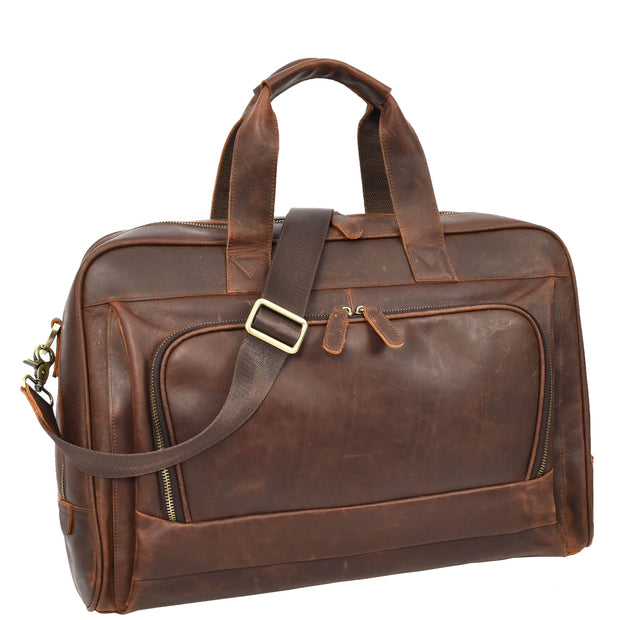 Real Leather Travel Holdall Mid Size Weekend Carry on Overnight Bag A008 Rust Brown