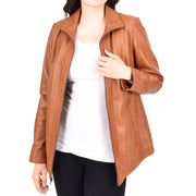 Womens Classic Semi Fitted Biker Real Leather Jacket Nicole Tan-1