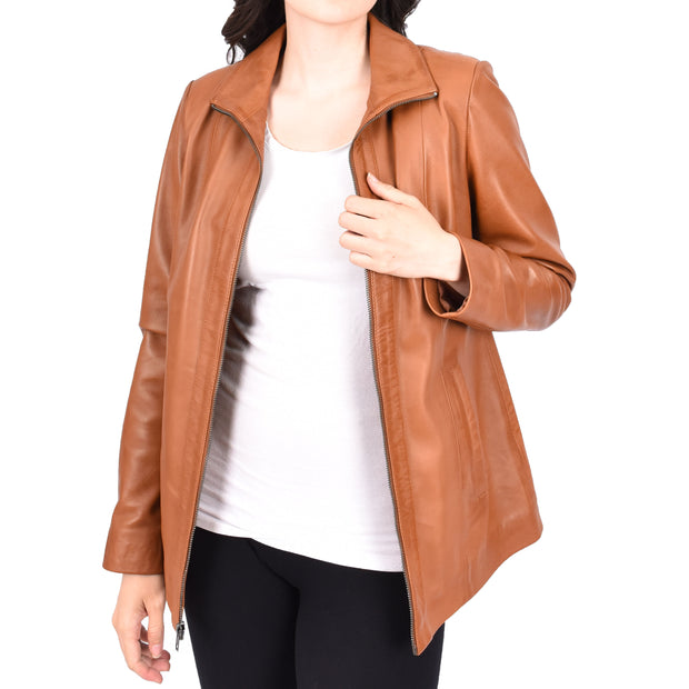 Womens Classic Semi Fitted Biker Real Leather Jacket Nicole Tan-1