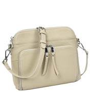 Womens Leather Crossbody Bag Multi-Pocket Shoulder Handbag Slim Sling Messenger June Taupe