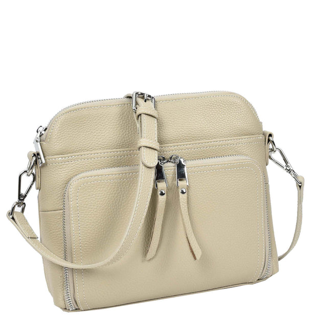 Womens Leather Crossbody Bag Multi-Pocket Shoulder Handbag Slim Sling Messenger June Taupe